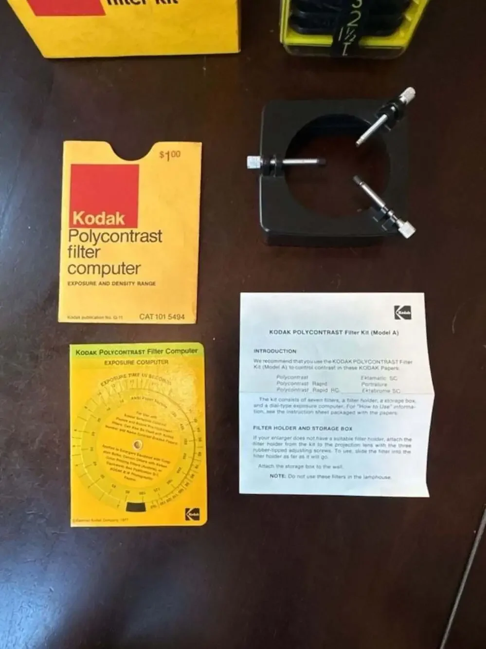 Vintage Kodak Polycontrast Filter Kit Model A with 7 Filters, Holder, Computer